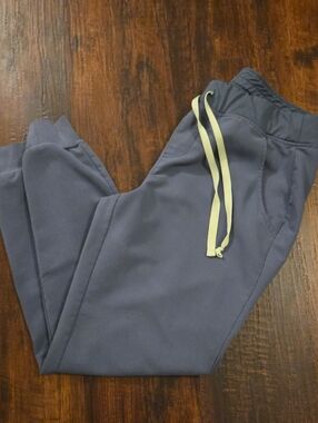 Women's Figs  Jogger Pants in Slate Blue with Light Chartreuse Drawstring